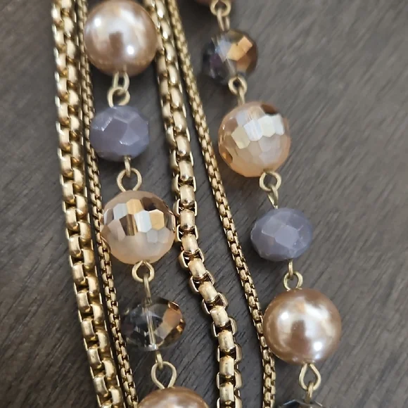 Vera Wang Gold-tine Multi-Strand Necklace with Lavender and Champagne GlassBeads - Picture 6 of 11